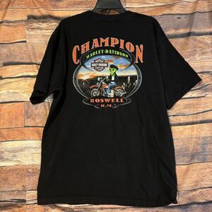 Harley Davidson Champion Roswell Alien XL T-Shirt Vtg Double-Sided Motorcycle